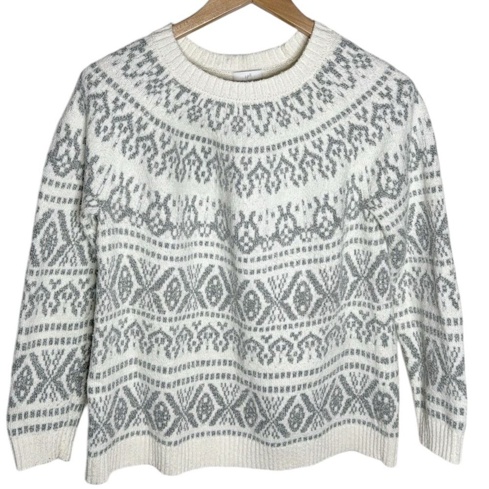J Jill cotton blend textured fair isle Nordic sweater size S